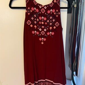 Xhilaration Strapless Dress in Burgundy with Pink Floral Accents